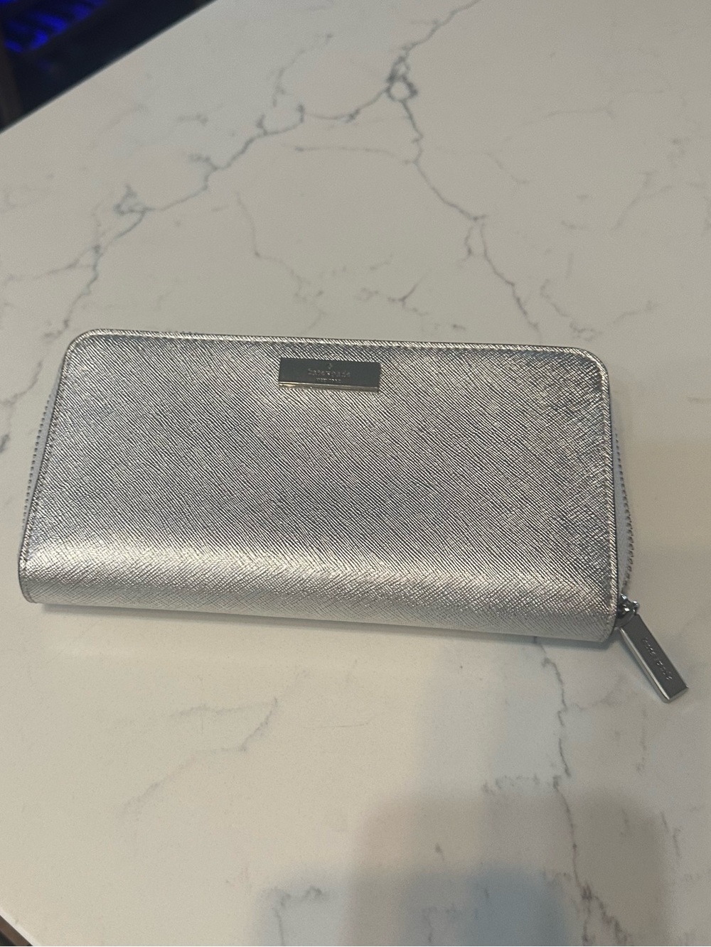 Kate Spade New York Silver Metallic Zip Around Continental Wallet